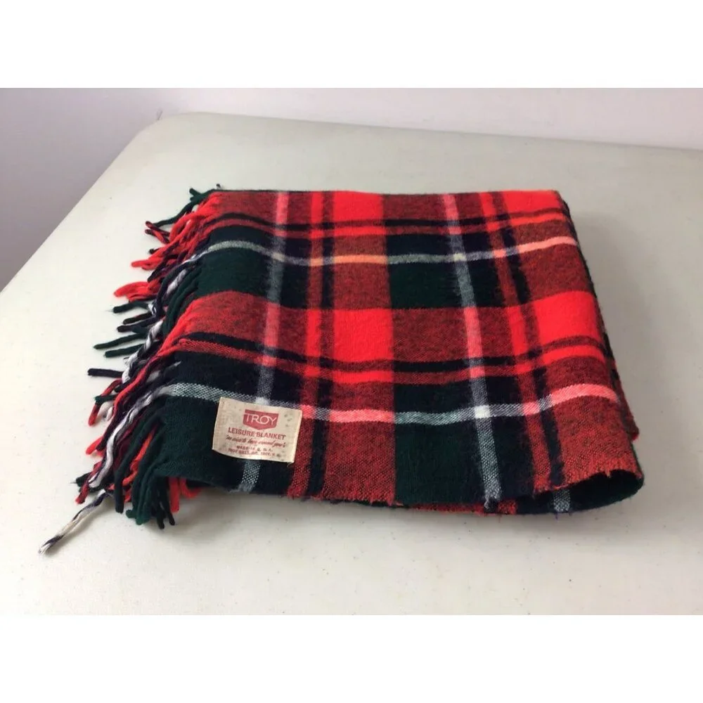Troy Vintage Plaid Blanket Made USA